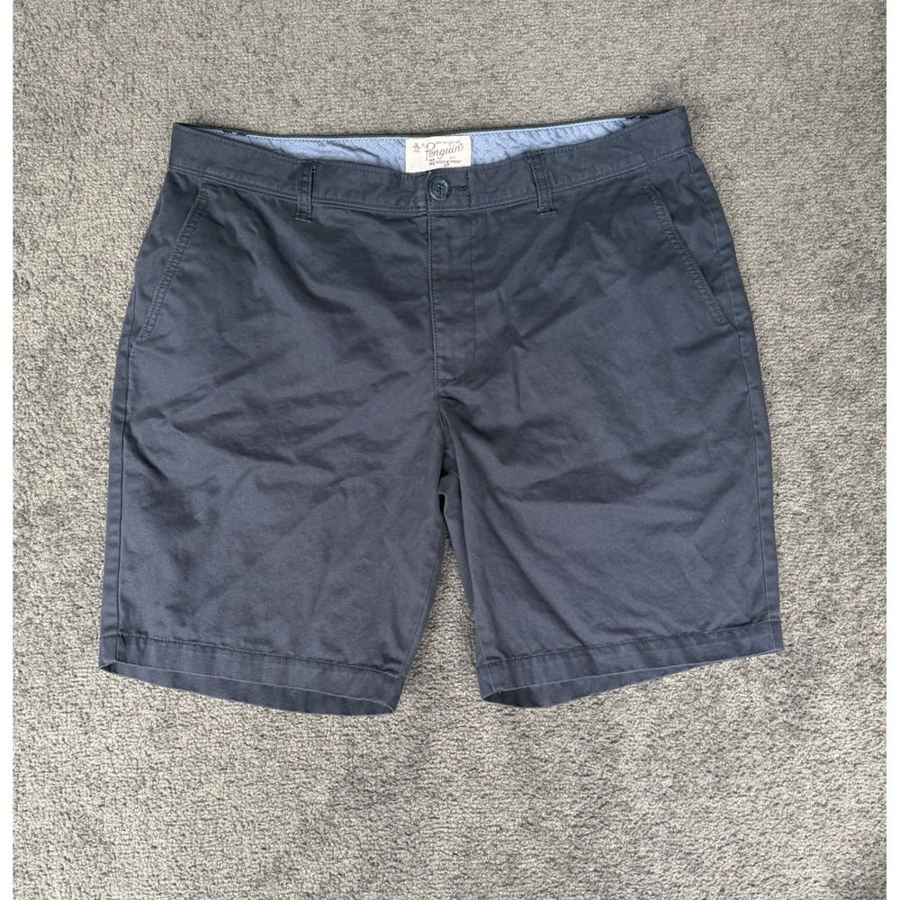 Original Penguin Mens Navy Blue Cotton Chino Shorts Size 36 Flat Front Casual